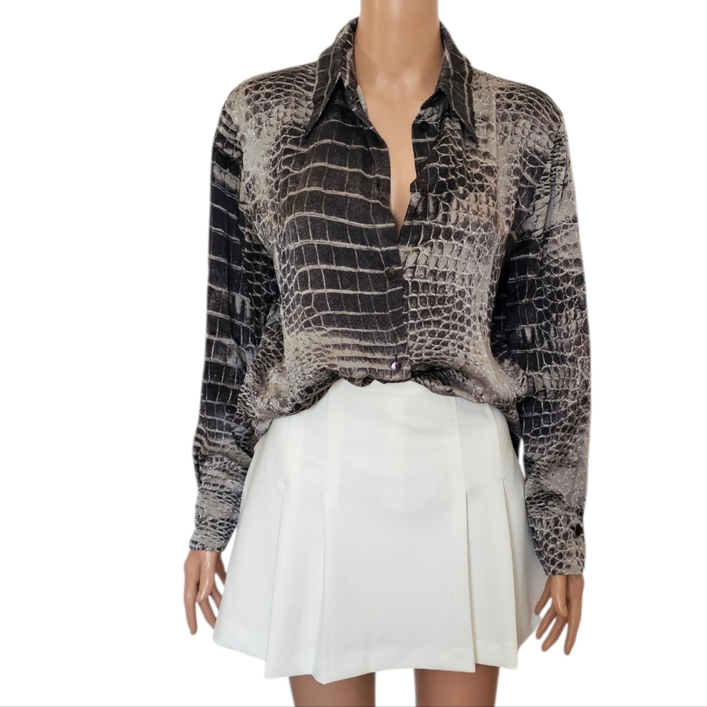 Crisca By Escada Vintage Silk Blouse Crocodile Print